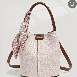 Unbranded Cream Woven Bucket Bag with Scarf Accent